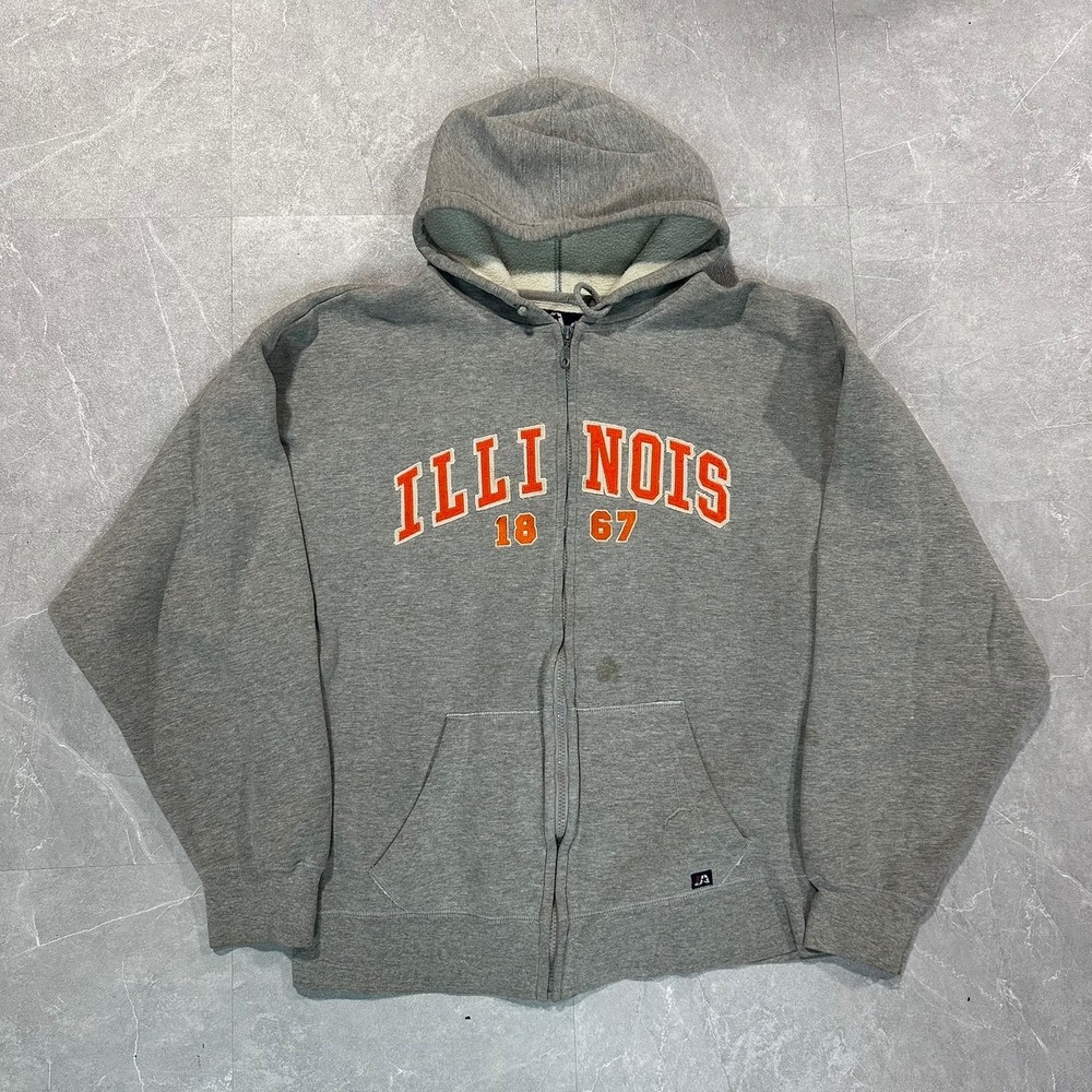 J America Illinois Fighting Illini Full Zip Hoodie Gray XL Embroidered 1867